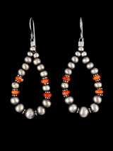 Navajo Sterling Silver and Spiny Oyster Beaded Dangle Earrings - PuebloDirect.com