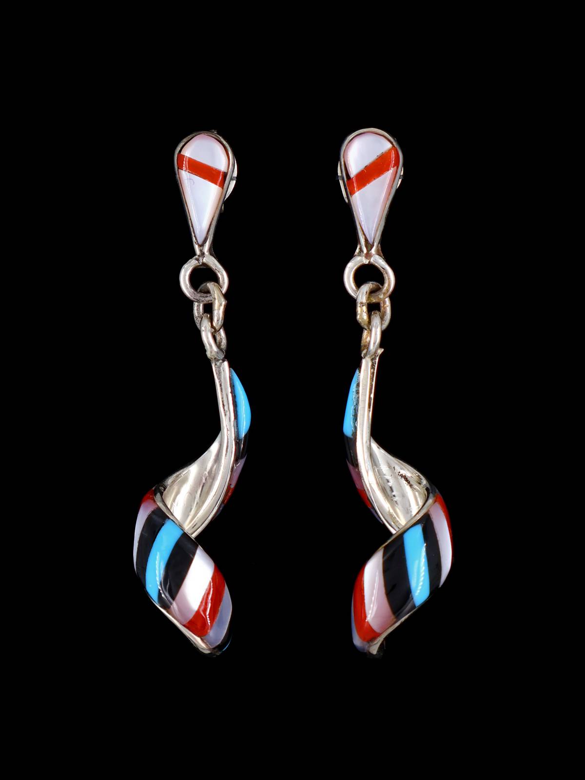 Zuni Inlay Mother of Pearl Spiral Post Earrings