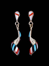 Zuni Inlay Mother of Pearl Spiral Post Earrings