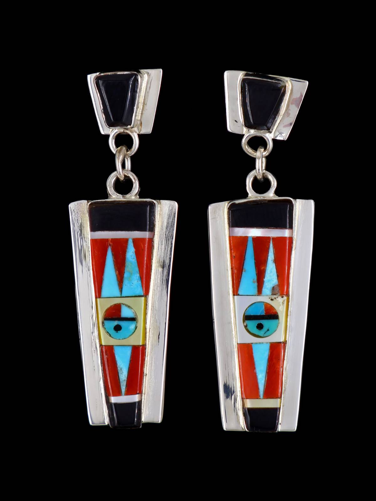 Sterling Silver Zuni Inlay Sunface Post Earrings