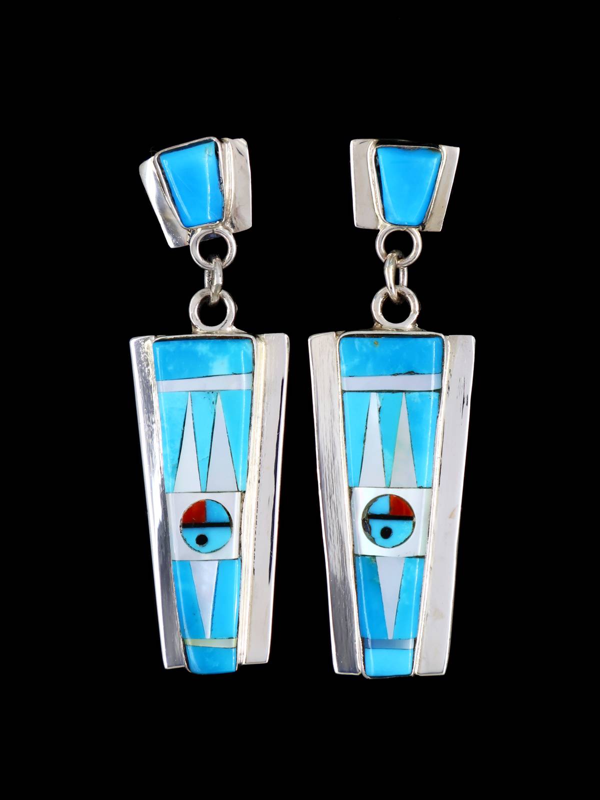 Sterling Silver Zuni Inlay Sunface Post Earrings