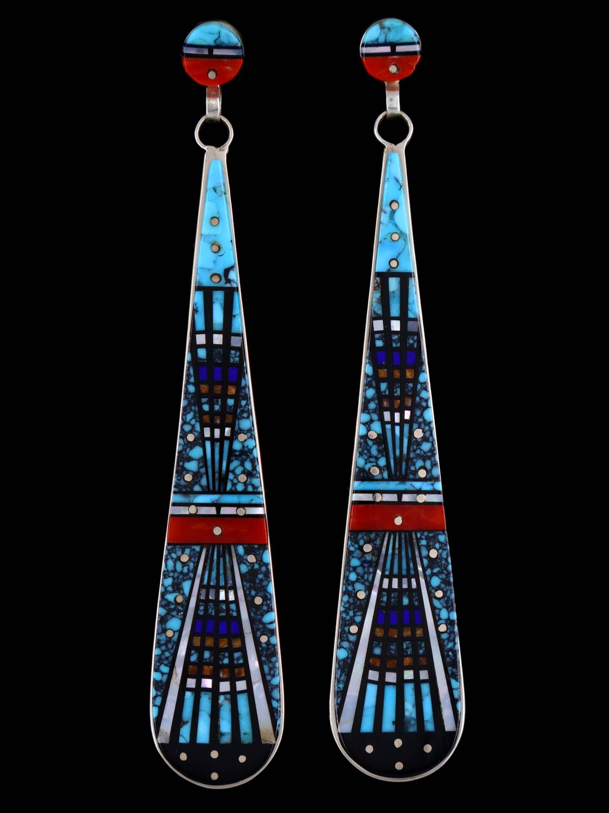 Native American Inlay Turquoise Yei Post Earrings
