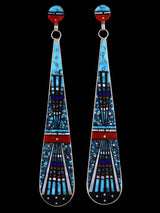 Native American Inlay Turquoise Yei Post Earrings