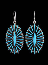 Boucles d'oreilles pendantes turquoise en argent sterling Zuni Needlepoint
