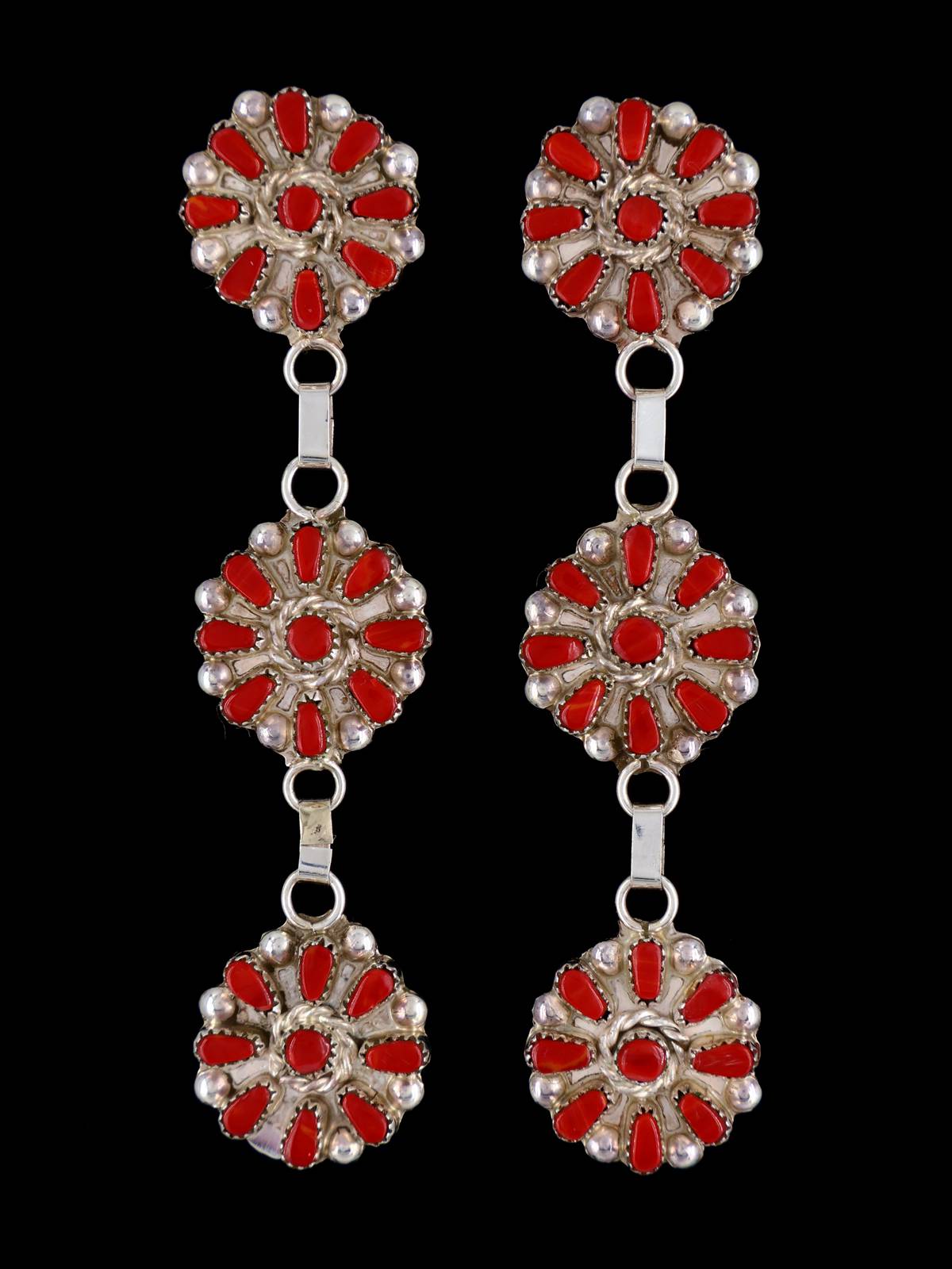 Zuni Jewelry Sterling Silver Coral Post Earrings