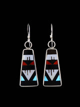 Zuni Inlay Sterling Silver Multistone Dangle Earrings