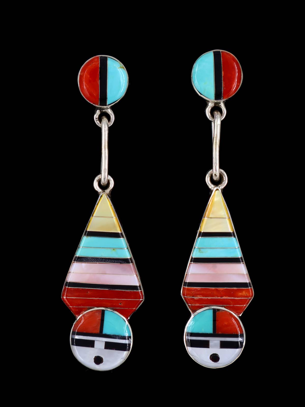 Pendientes con forma de cara de sol con incrustaciones Zuni