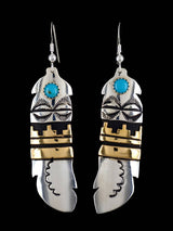Boucles d’oreilles Navajo Overlay Sterling Silver et Gold Cross Dangle
