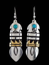 Navajo Overlay Sterling Silver and Gold Dangle Earrings