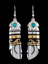 Navajo Overlay Sterling Silver and Gold Dangle Earrings