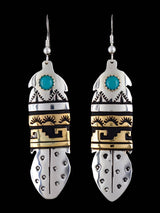Navajo Overlay Sterling Silver and Gold Dangle Earrings