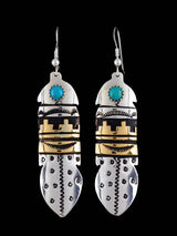 Navajo Overlay Sterling Silver and Gold Dangle Earrings
