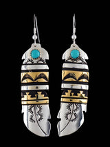 Navajo Overlay Sterling Silver and Gold Dangle Earrings
