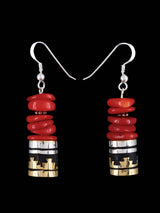 Navajo Coral Dangle Overlay Bead Earrings