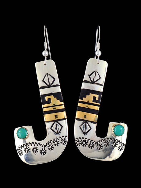 Navajo Overlay Sterling Silver and Gold Candy Cane Dangle Earrings - PuebloDirect.com