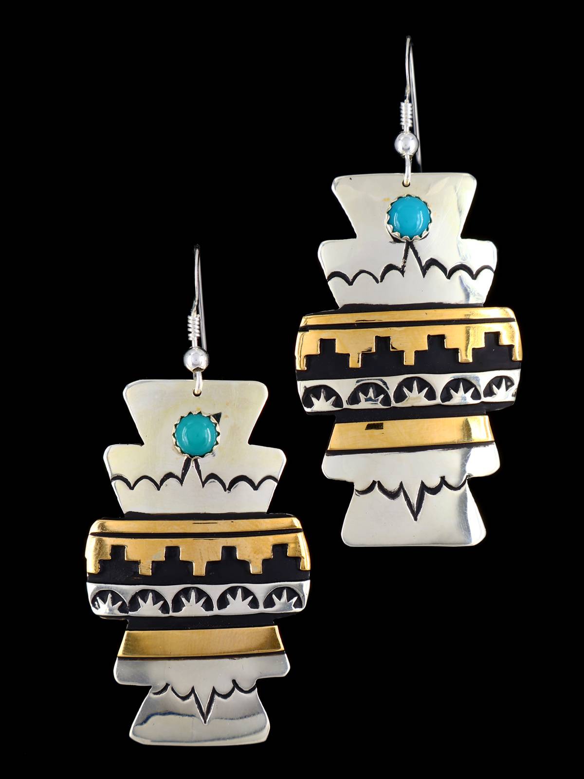 Boucles d’oreilles Navajo Overlay Sterling Silver et Gold Cross Dangle