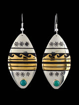 Boucles d’oreilles Navajo Overlay Sterling Silver et Gold Cross Dangle