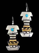 Navajo Overlay Sterling Silver and Gold Dangle Earrings