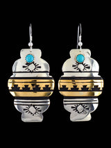 Navajo Overlay Sterling Silver and Gold Dangle Earrings