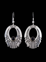 Navajo Sterling Silver and Onyx Overlay Earrings