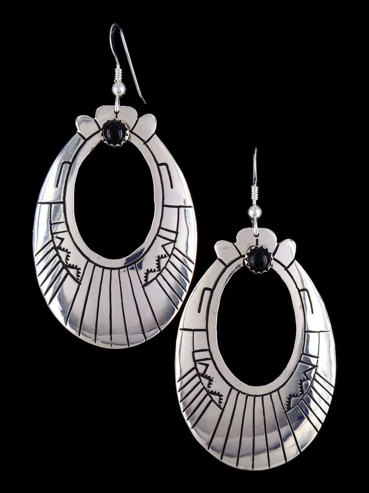 Navajo Sterling Silver and Onyx Overlay Earrings