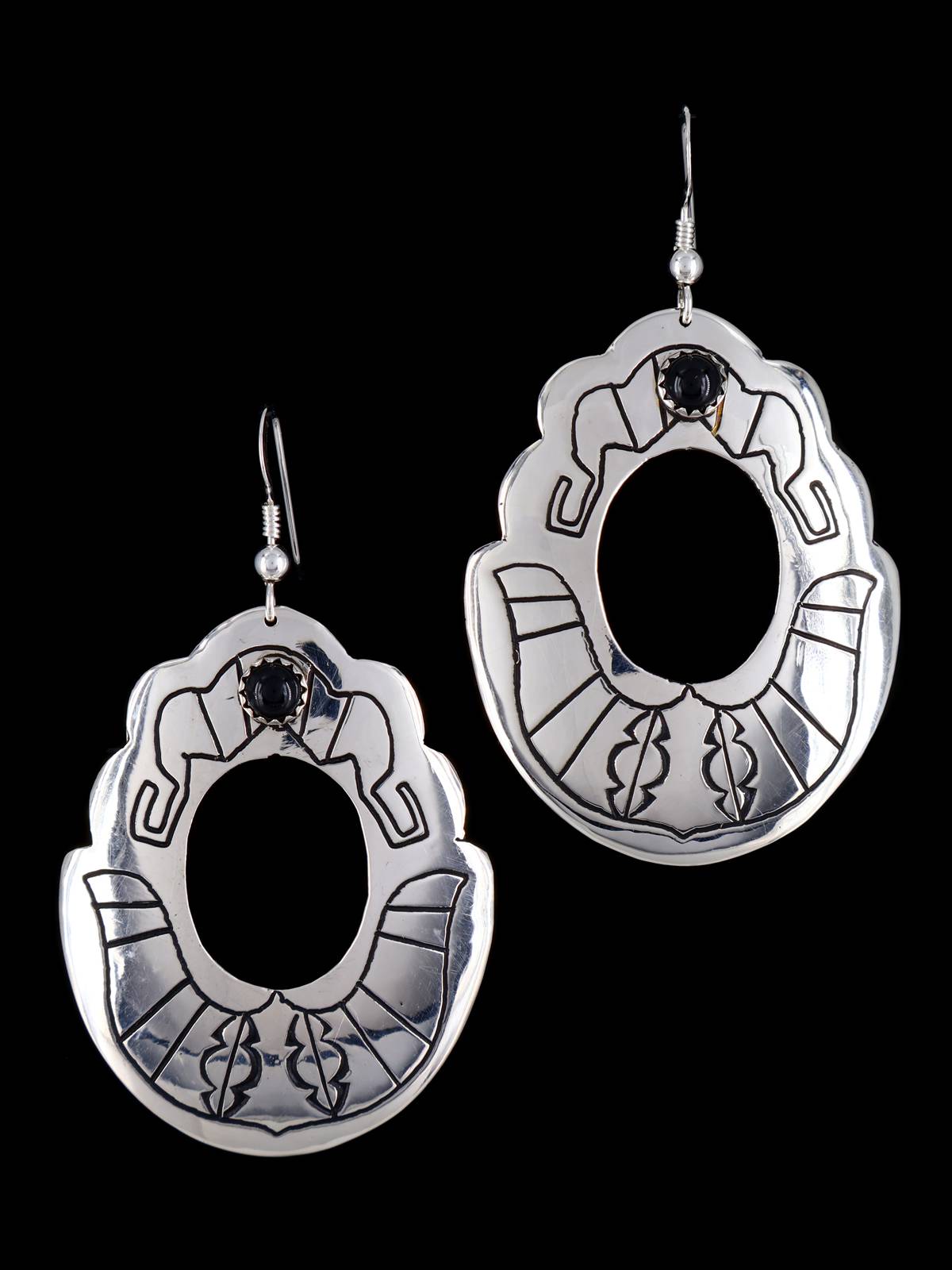 Navajo Sterling Silver and Onyx Overlay Earrings