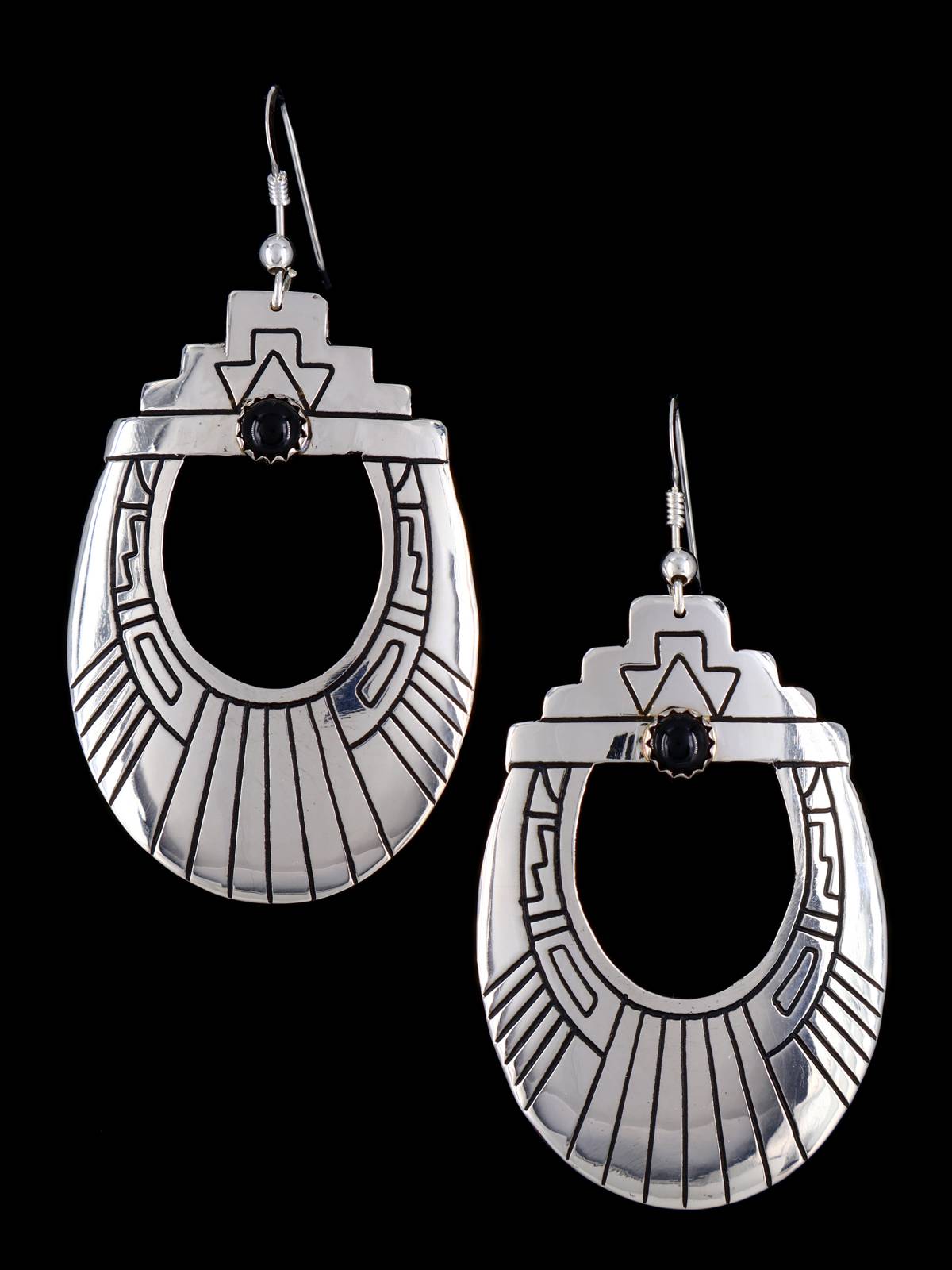 Navajo Sterling Silver and Onyx Overlay Earrings