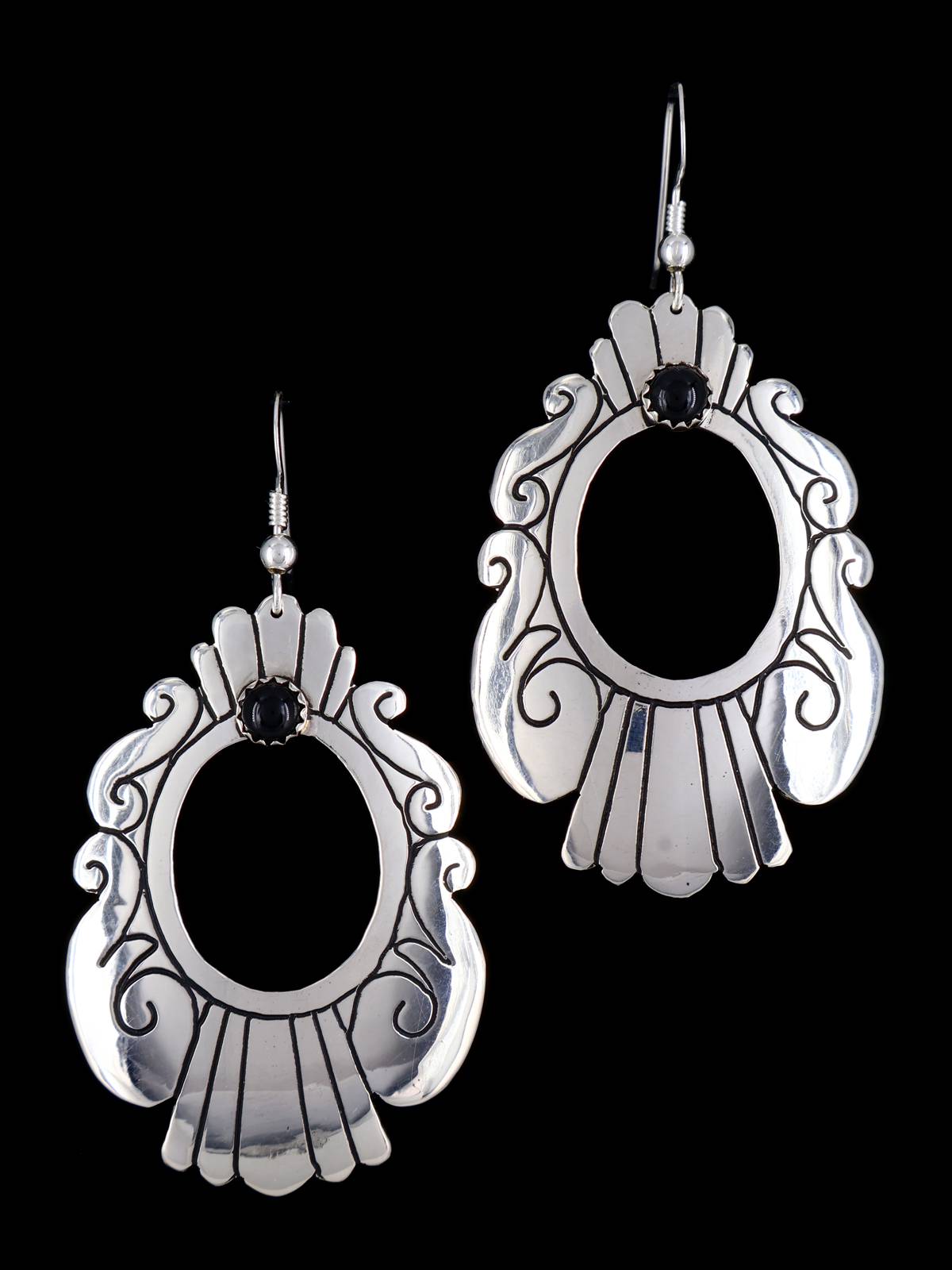 Navajo Sterling Silver and Onyx Overlay Earrings