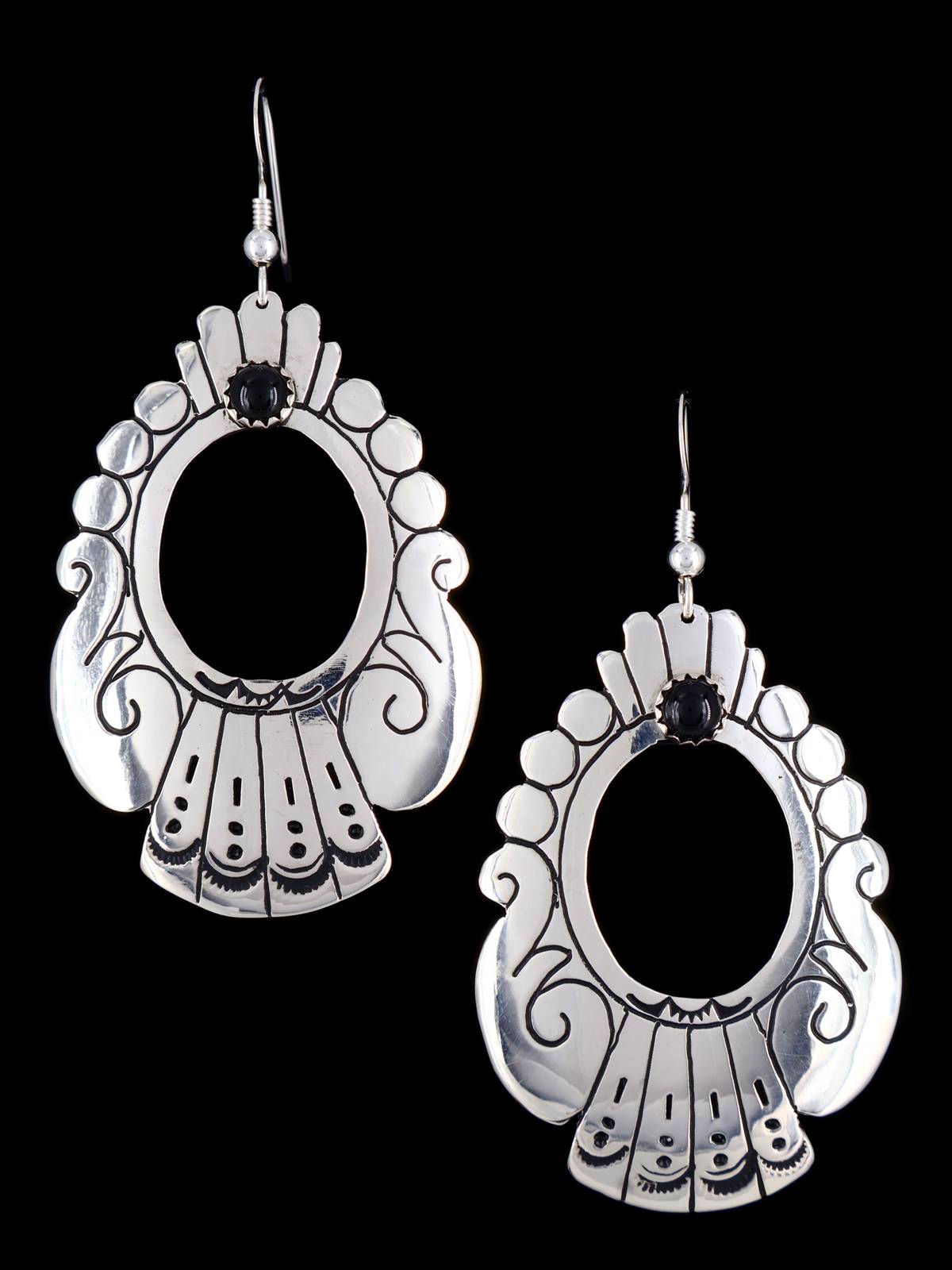 Navajo Sterling Silver and Onyx Overlay Earrings