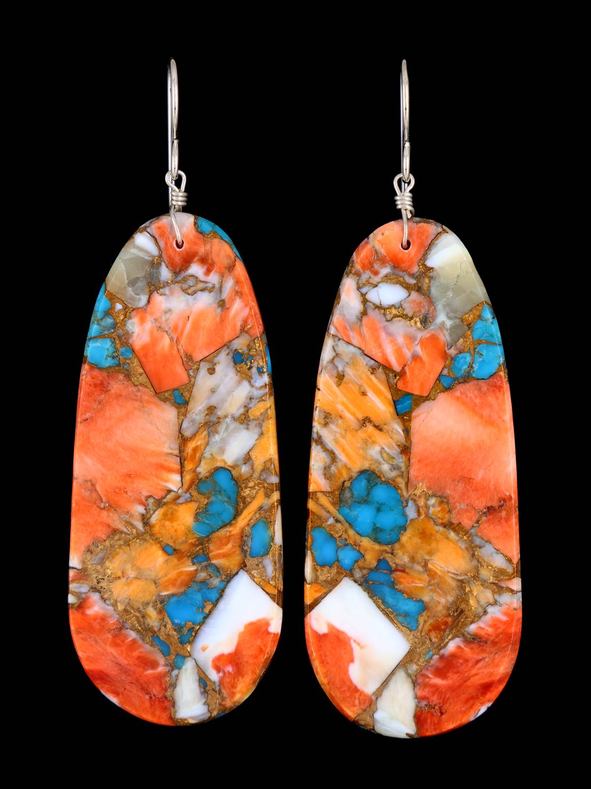 Santo Domingo Turquoise and Spiny Oyster Slab Dangle Earrings
