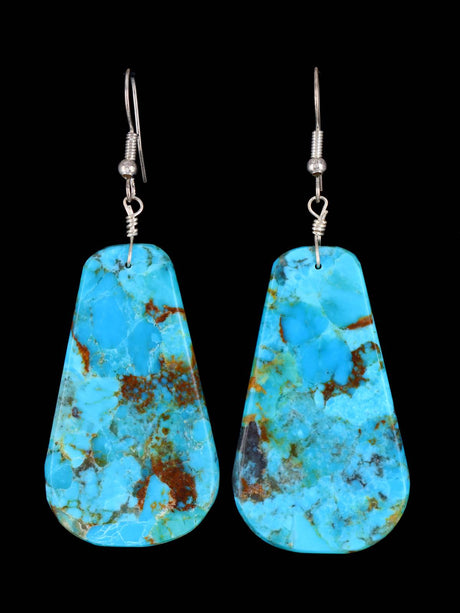 Navajo Turquoise Slab Dangle Earrings - PuebloDirect.com