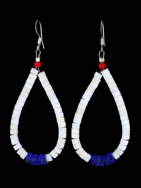 Navajo White Shell and Lapis Dangle Earrings - PuebloDirect.com