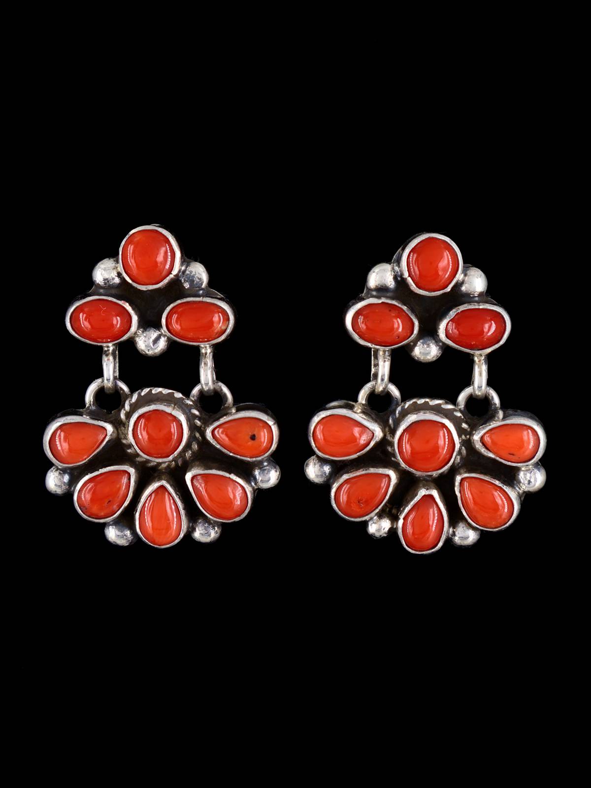 Coral Navajo Dangle Post Earrings