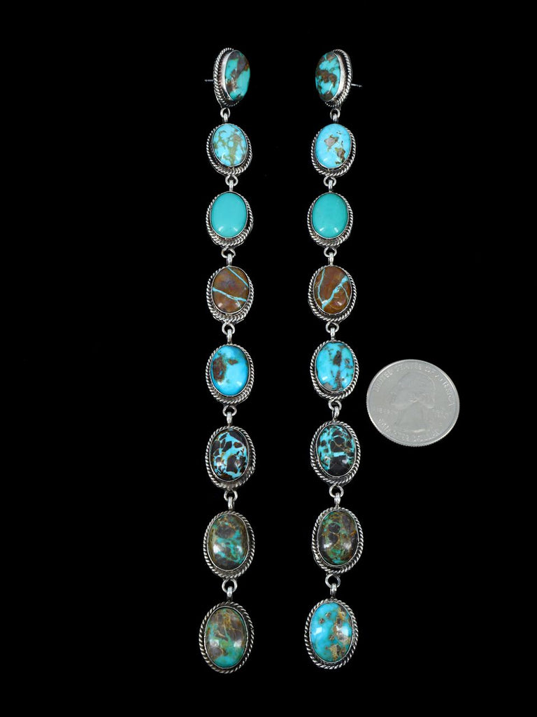 Navajo Sterling Silver Turquoise Extra Long Post Earrings - PuebloDirect.com