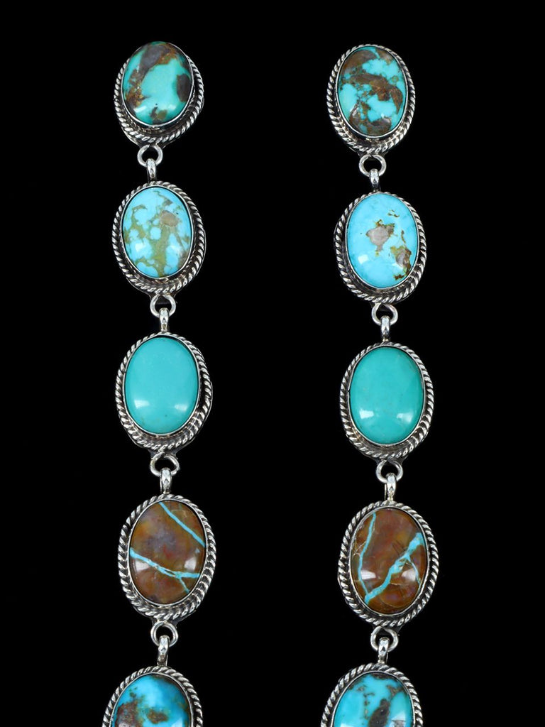 Navajo Sterling Silver Turquoise Extra Long Post Earrings - PuebloDirect.com