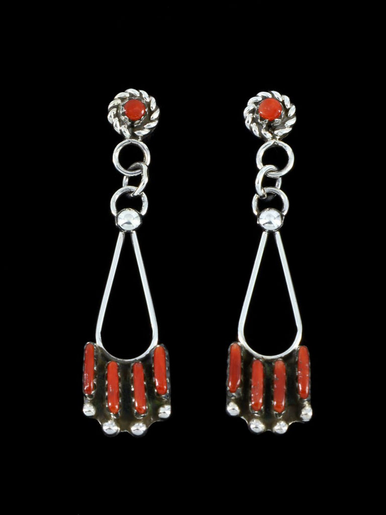Native American Jewelry Coral Zuni Post Earrings - PuebloDirect.com