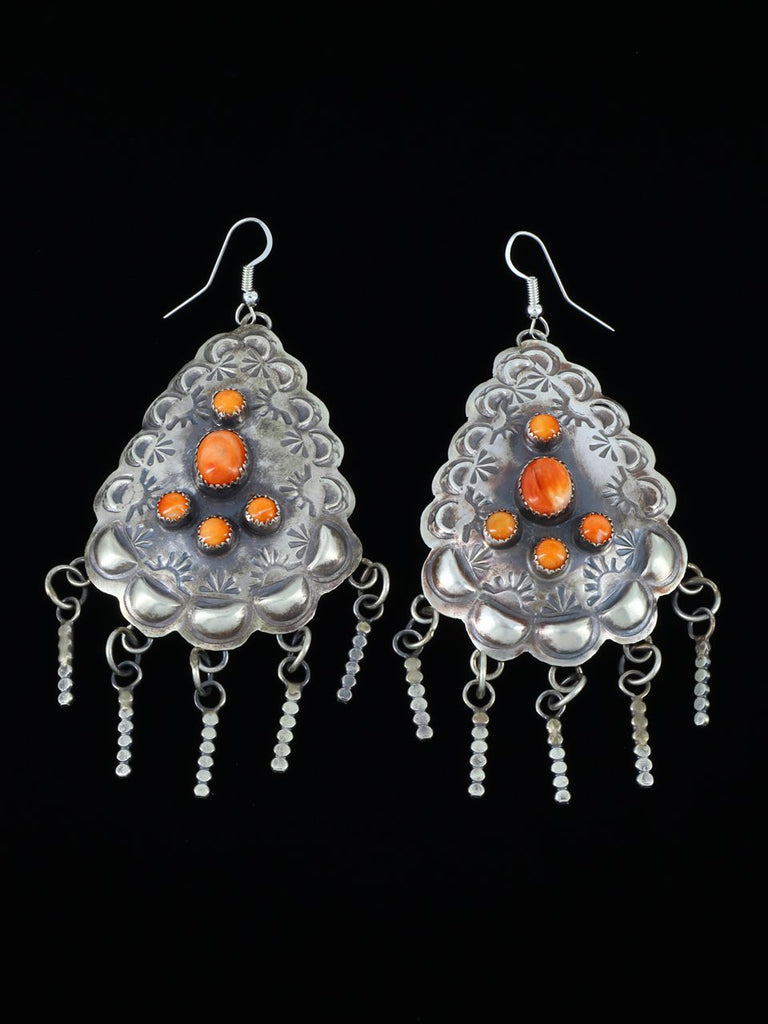 Navajo Spiny Oyster Sterling Silver Dangle Earrings - PuebloDirect.com