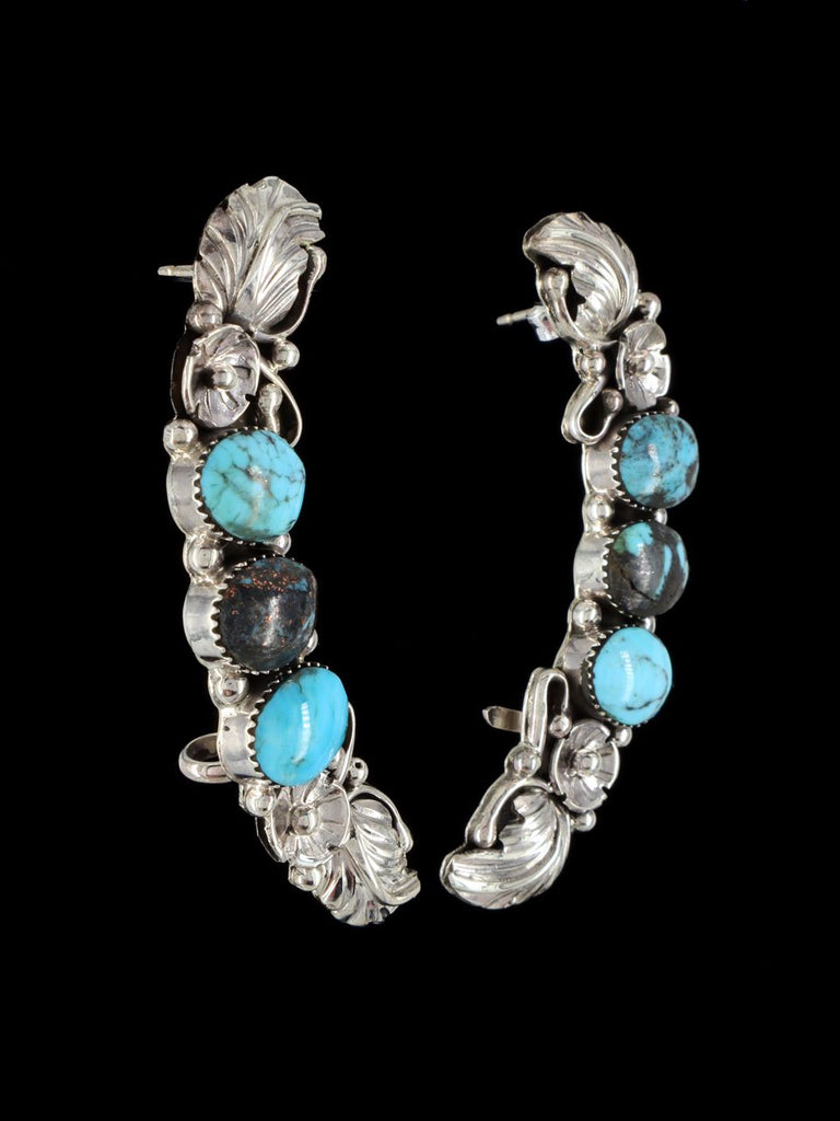 Native American Jewelry Cloud Mountain Turquoise Post Cuff Earrings - PuebloDirect.com