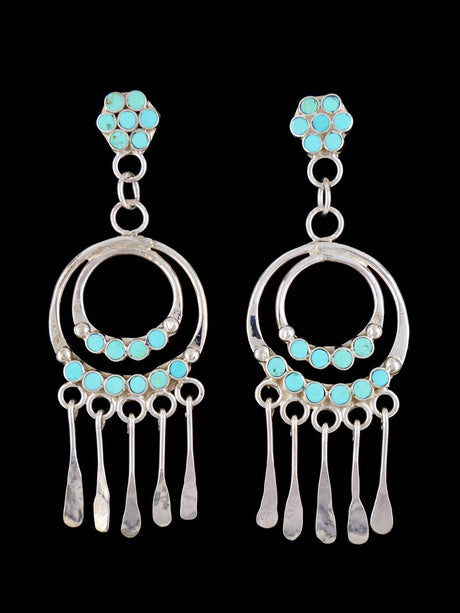 Zuni Jewelry Turquoise Inlay Post Dangle Earrings - PuebloDirect.com