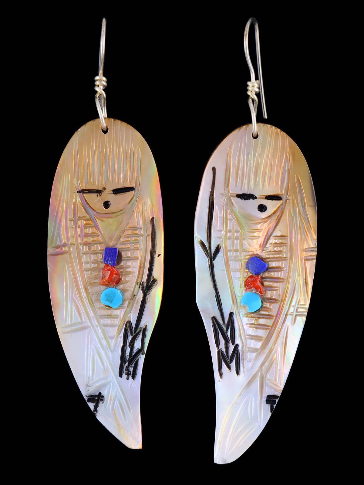 Zuni Inlay Abalone Maiden Dangle Earrings - PuebloDirect.com