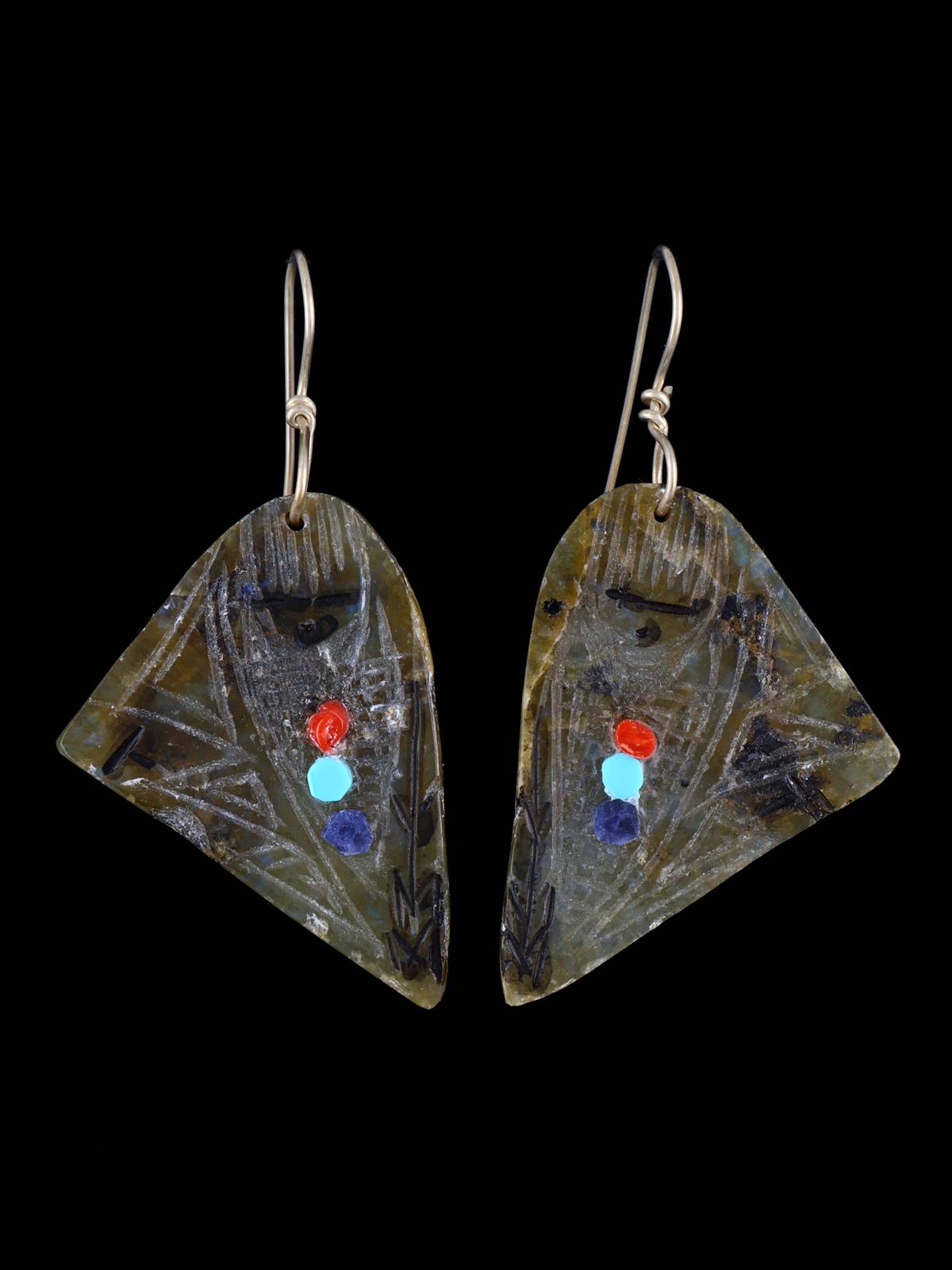 Zuni Inlay Labradorite Maiden Dangle Earrings - PuebloDirect.com