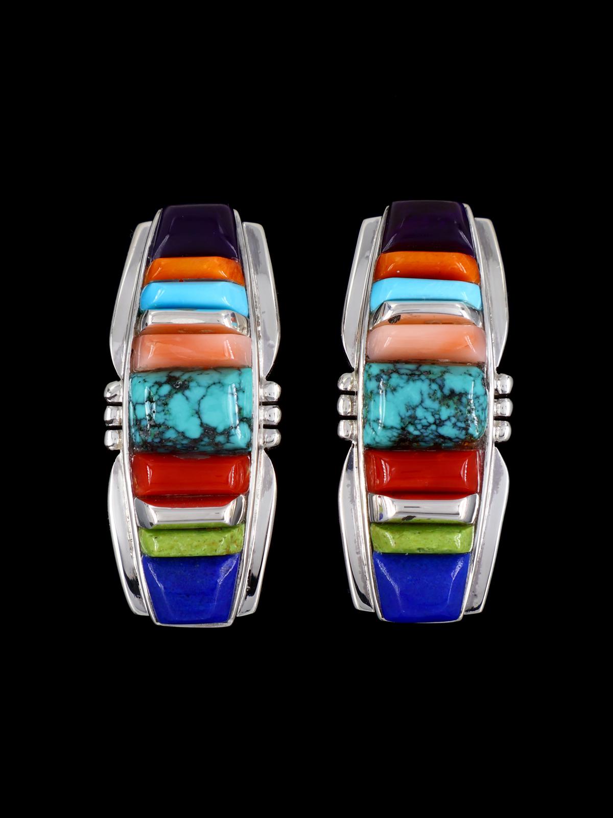 Navajo Multistone Cobblestone Inlay Sterling Silver Earrings - PuebloDirect.com