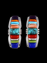 Navajo Multistone Cobblestone Inlay Sterling Silver Earrings - PuebloDirect.com