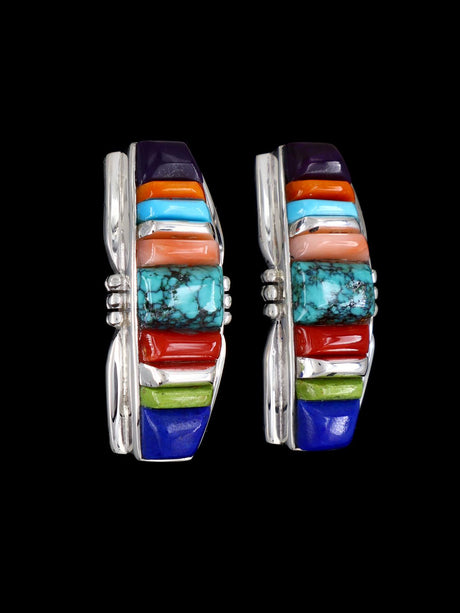 Navajo Multistone Cobblestone Inlay Sterling Silver Earrings - PuebloDirect.com
