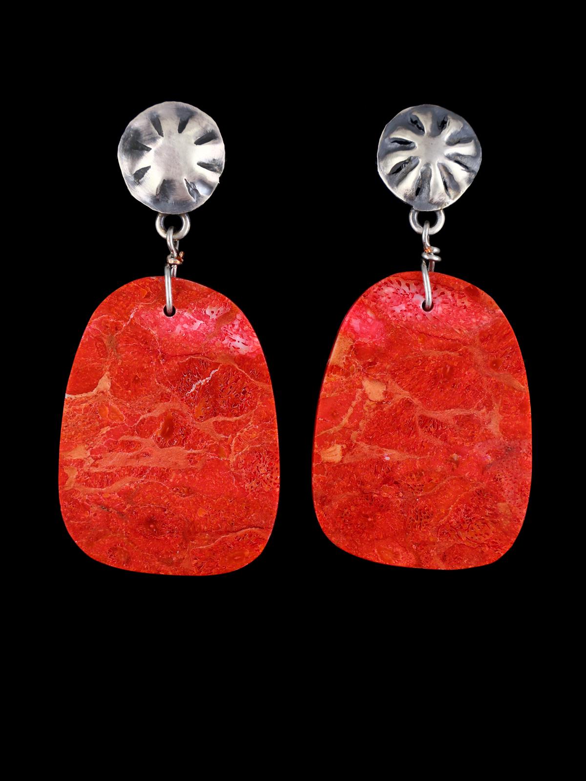 Navajo Apple Coral Slab Post Earrings - PuebloDirect.com