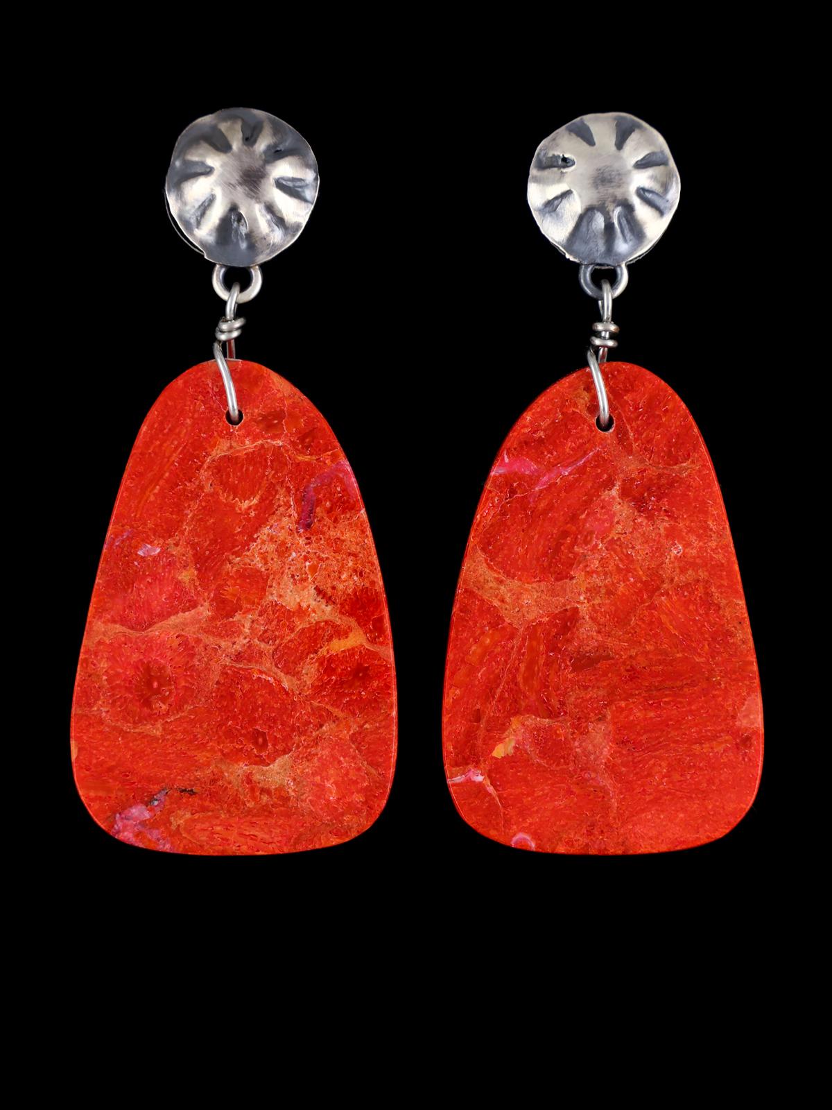 Navajo Apple Coral Slab Post Earrings - PuebloDirect.com