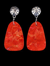 Navajo Apple Coral Slab Post Earrings - PuebloDirect.com