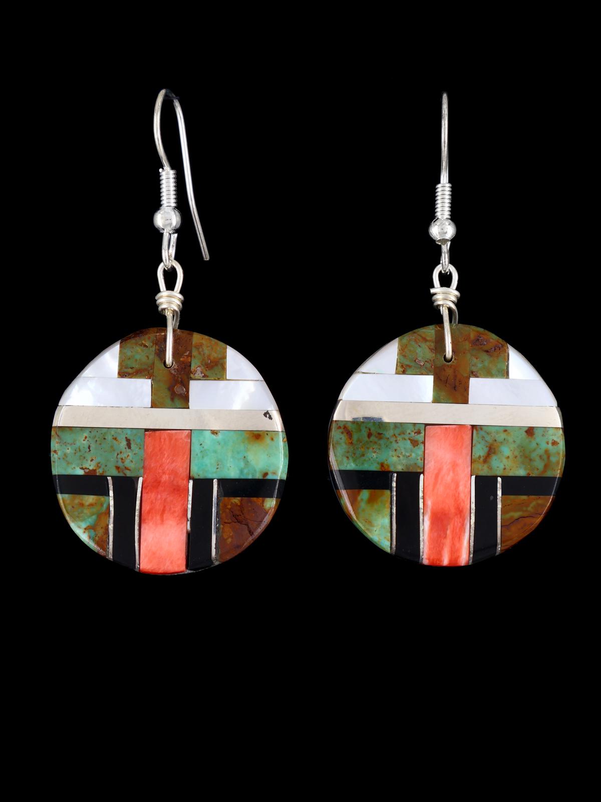 Santo Domingo Inlay Mosaic Dangle Earrings - PuebloDirect.com