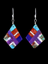Santo Domingo Inlay Mosaic Dangle Earrings - PuebloDirect.com