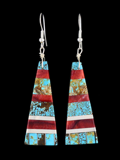 Santo Domingo Inlay Mosaic Dangle Earrings - PuebloDirect.com
